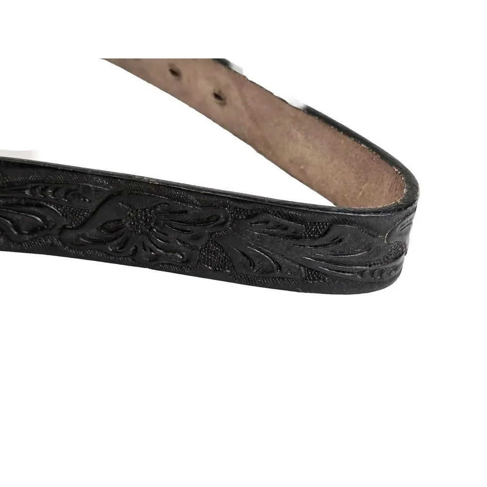 Hereford Boys Girls Size 24 Western Leather Belt Tooled Horse Shoe Buckle Vintag